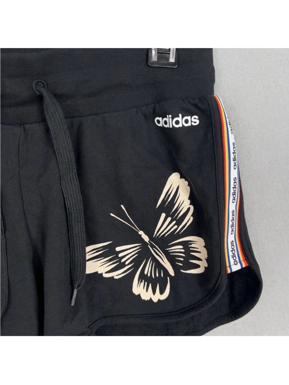Adidas x FARM RIO Black Butterfly Graphic Side Spellout Shorts Size Small S - Picture 3 of 10
